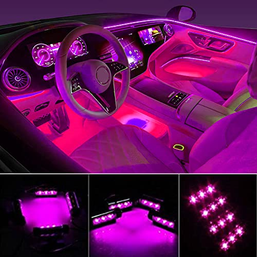 4PCS 48 LED Car Interior Lights, Pink Under Dash Light Kit - color: Pink 48 Lights