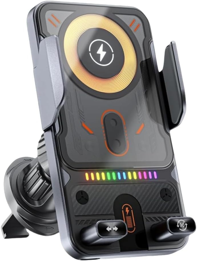 2026 New Cool Smart 2-in-1 Universal Car Phone Mount with Induction Opening/Closing, 15W Fast Charging, 360° Auto-Rotating for Air Vent - Switch Horizontal/Vertical (Black)