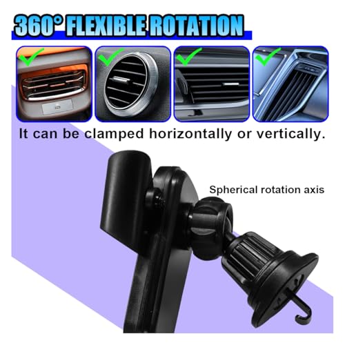 YoRise Car Phone Holder Mount for Air Vent, Universal 360° Rotation Auto Air Vent Cell Phone Holder with Wider Clamp & Metal Hook, Automobile Phones Stand Cradle for All Smartphones (Black)