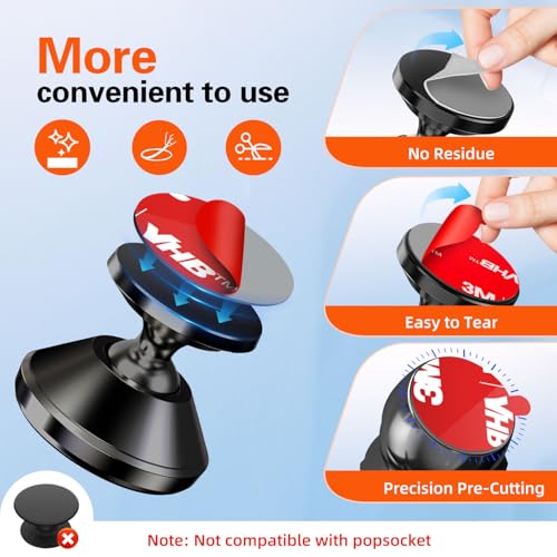 pop-tech Sticky Adhesive Replacement for Magnetic Car Mount, 8PCS Circular Heat Resistant Double Sided Strong Sticker Pads for Magnet Cell Phone Stand & Finger Ring Holder & Socket Grip Base