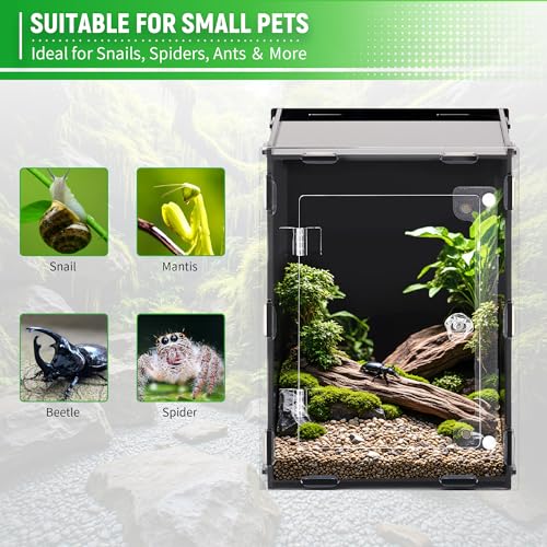 REPTVIVA5.5"x5.5"x7.9" Reptile Tank/Insect Habitat - 5-Sided Blackout Terrarium for Stress Reduction, Ideal for Jumping Spiders, Tarantulas, Snails, Geckos, Mantis, Small Reptiles & Nocturnal Pets - size: 5.5"x5.5"x7.9"