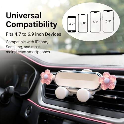 Car Air Vent Phone Holder, Pink Flower & Cloud Design Cute Car Phone Mount, 5.31" x 1.97" 360° Rotatable Adjustable Vent Phone Bracket, Universal for Most Cars, SUVs, Trucks (Style C) - size: 1 PC #Style C