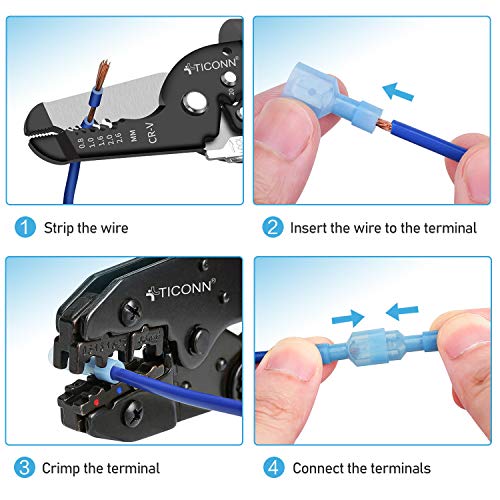 TICONN 100 Pcs Nylon Spade Connector Kit, Insulated Crimp Wire Connectors - style: Male Blue 100 Pcs