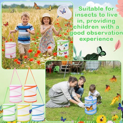 Sherr 6 Pack Butterfly Habitat Cage, 9"x11" Pop-up Mesh Butterfly Net Terrarium, Reusable Caterpillar Raising Kit, Portable Bug Catcher Enclosure for Transporting and Raising Critter (5 Mixed) - color: 5 Mixed