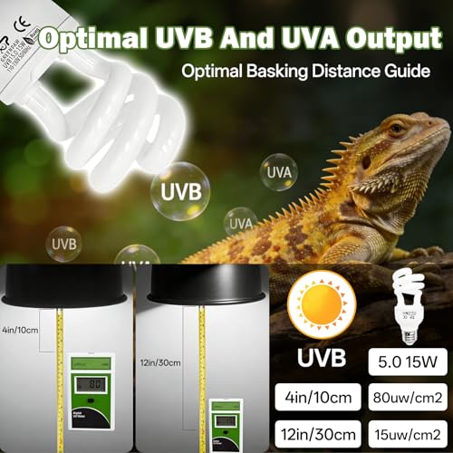 UVB Reptile Light 5.0: 15W Tropical & Subtropical UVA UVB Reptile Light Bulb, UVB Light for Reptiles Compact Fluorescent Terrarium Lamp,UVB Bulb for Chameleon Turtle Gecko Snake Include UV Sensor Card - size: 5.5INCH-5.0