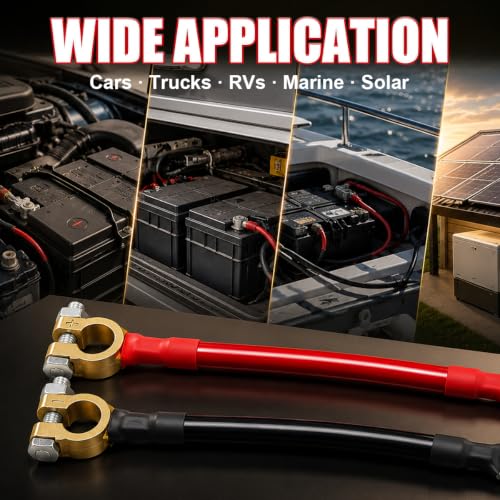 2PCS 4AWG Battery Cable 12 Inch, 3/8" Terminal Lug & Connector Clamp - size: 4AWG