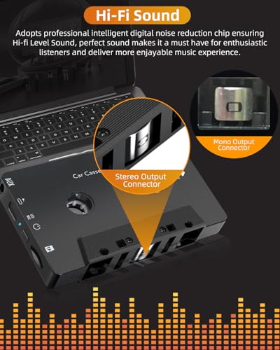 Car Audio Bluetooth 5.1 Cassette Receiver, Cassette Bluetooth Adapter for Car Tape Player, Wireless Cassette Aux Adapter with Hands-Free Calling, Compatibility with Smartphones, Tablets, MP3, TF Card