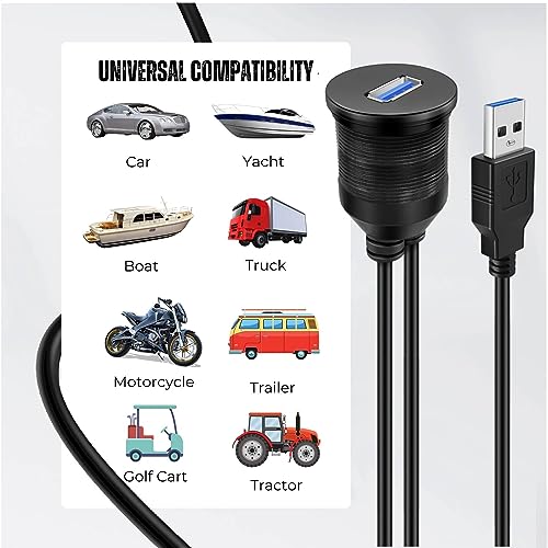 TNP USB Flush Mount Extension Cable for Car Dashboard, Male-Female, 6FT - size: 6FT