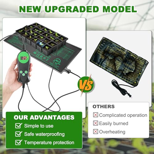 Seedling Heat Mat with Built-in Temperature Controller, 10" x 20.75" Waterproof Plant Heating Pad with Thermostat for Indoor Seed Starting Germination Hydroponics - size: 10" x 20.75" in Thermostat 1 Pack