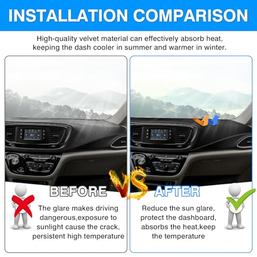 Autorder Dashboard Cover Mat for 2017-2025 2026 Chrsyler Pacifica Minivan Accessories Dash Cover Upgrade Velvet Dash Mat Sunshade Glare UV Rays Protector - size: Black 17-26 Chrsyler Pacifica Minivan