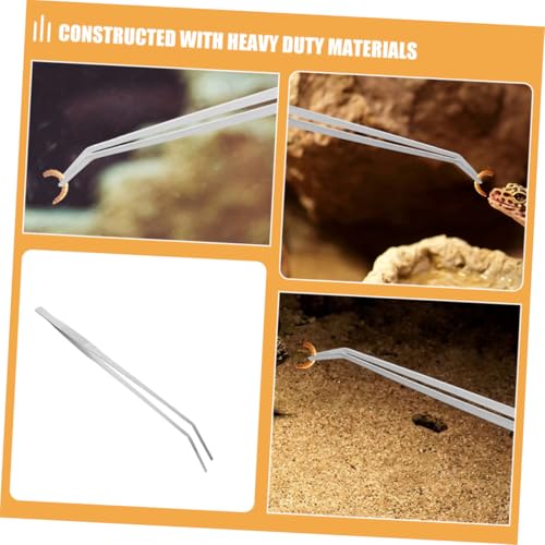 Heavy-Duty Stainless Steel Reptile Feeding Tongs Long Handle Tweezers for Aquatic and Terrarium Use Angled Design for Precision Feeding for Lizards and Snakes