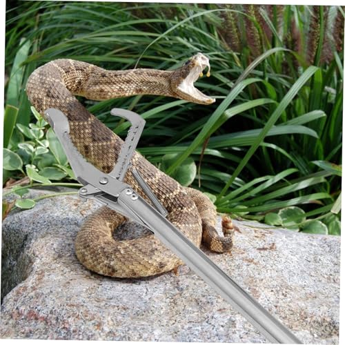 Alasum 1pc Folding Stainless Steel Snake Catcher Clamp Lock Practical Reptile Grabber Tool for Safe and Capture Gardens and Zoos