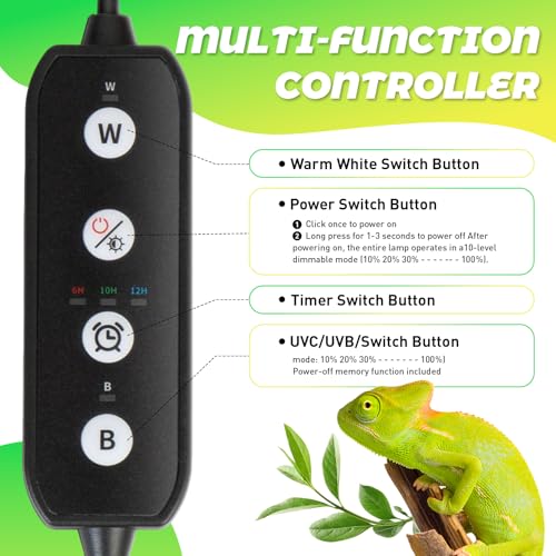 HNRLOY Reptile UVB LED Light Full Spectrum,10Inch UVA/UVB LED Reptile Light for Bearded Dragons,Chameleons,Turtles,Lizards,Geckos,Snakes, Adjustable Timer, Dimmable Reptile Lamp with 3 Lighting Modes - size: 10Inch