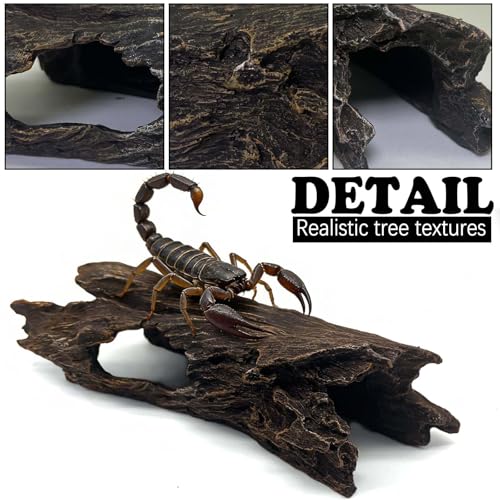 Tfwadmx Leopard Gecko Hide, 10" Reptile Hideout, Resin Simulated Hollow Log for Aquarium, Betta Fish Hideout, Reptile Tank Accessories for Corn Snakes, Lizards, Axolotls