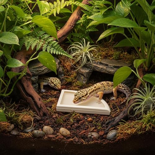 Split Design Reptile Bowl Multi-Functional Corner Reptile Food Bowl Material Terrarium Accessory, L - size: L