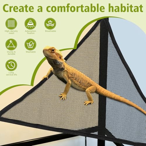 2-Pack Large Bearded Dragon Hammock Set (1 Rectangle + 1 Triangle), Reptile Tank Accessories with Strong Suction Cups, Lounge Bed for Lizards, Snakes, Geckos & Small Pets (Black)