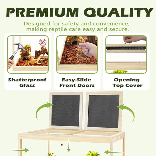 PROLEE Reptile Tank, 31 Gallon Beard Dragon Tank, Tempered Glass Reptile Encloure and Snake Tank with Locking Design for Lizard,Gecko,Chameleon (24"X15.5"X15.5",Oak) - color: Oak, size: 31 Gallon (24x15.5x15.5 Inch)