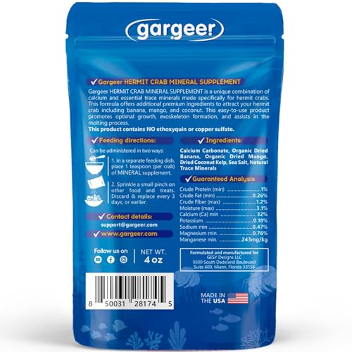 Gargeer 4oz Hermit Crab Mineral Supplement. Using Premium Ingredients ONLY, You Will Now Promote Optimal Growth, Exoskeleton Formation, and Support The Molting Process. Enjoy! - size: 4 Ounce (Pack of 1), style: Minerals