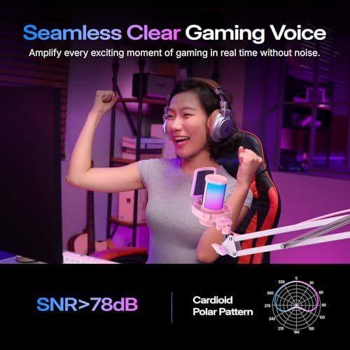 MAONO DGM20 USB Gaming Microphone for PC with Clear Voice & RGB Lighting - color: Pink