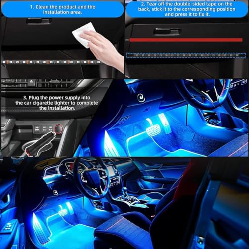 4PCS Car Interior LED Lights, 48LED RGB 12V Under Dash Lighting Kit - color: RGB 48 Lights