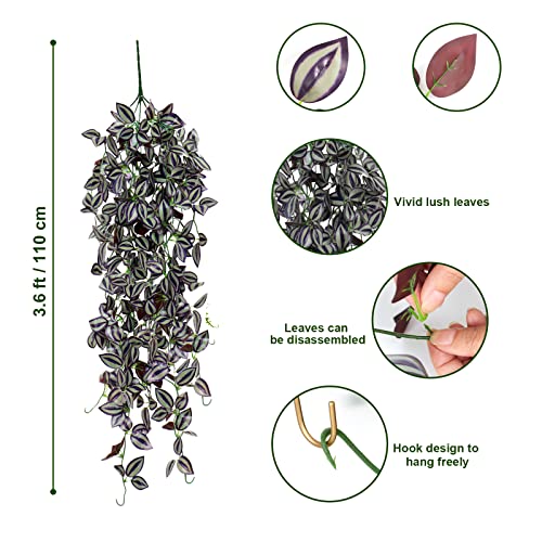 TOCHGREEN 3pcs Artificial Hanging Plants-3.6ft Fake Ivy Vine Purple Fake Ivy Leaves Faux Hanging Scindapsus Vine for Wall House Room Party Garden Indoor Outdoor Decoration