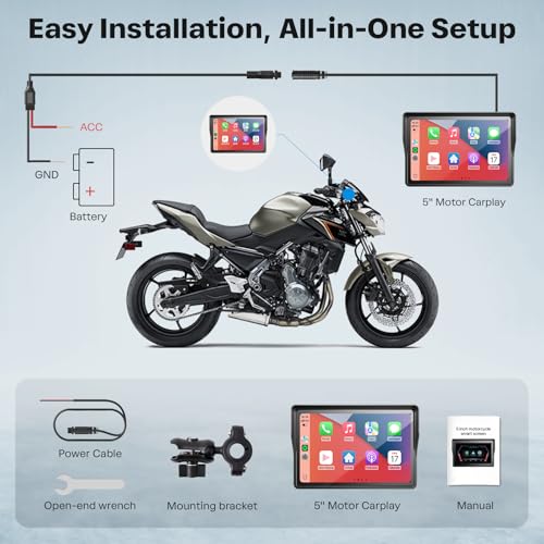 WonVon 5 Inch Motorcycle Carplay GPS Navigation System with Apple Carplay and Android Auto Portable Screen with Dual Bluetooth, Navigation, Siri, Google Assistant（Not Inchluded TPMS） - color: 5 Inch