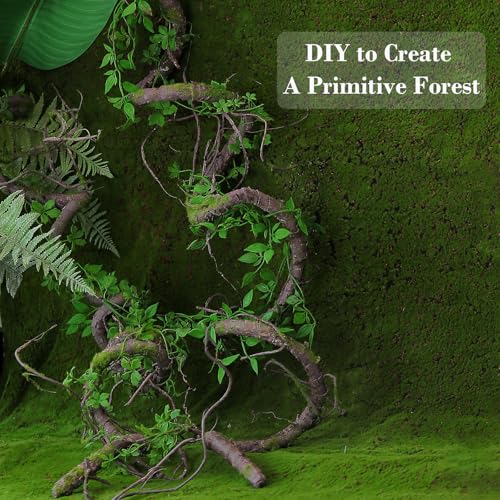 71 Inch Bendable Artificial Tree Vines Twine Branches Moss Greenery Plants Reptile Climbing Garland Twigs for Outdoor Camping Garden Wall Pipes Hanging Halloween Christmas Yules Decoration