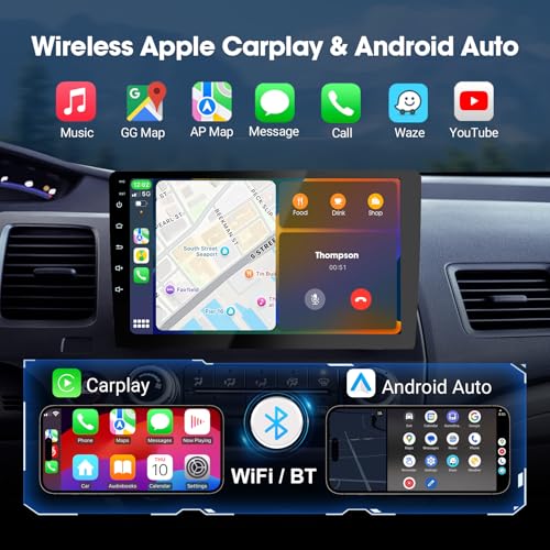 Haudio 9-Inch Double-DIN Android Car Stereo, Wireless Apple CarPlay and Android Auto, 2GB RAM, 64GB Storage, Bluetooth, Backup Camera, GPS Navigation, Wi-Fi, FM/AM/RDS Radio, 1280 x 720 Touchscreen - size: 9 inch