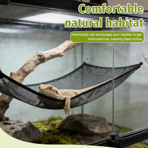 2-Pack Large Bearded Dragon Hammock Set (1 Rectangle + 1 Triangle), Reptile Tank Accessories with Strong Suction Cups, Lounge Bed for Lizards, Snakes, Geckos & Small Pets (Black)