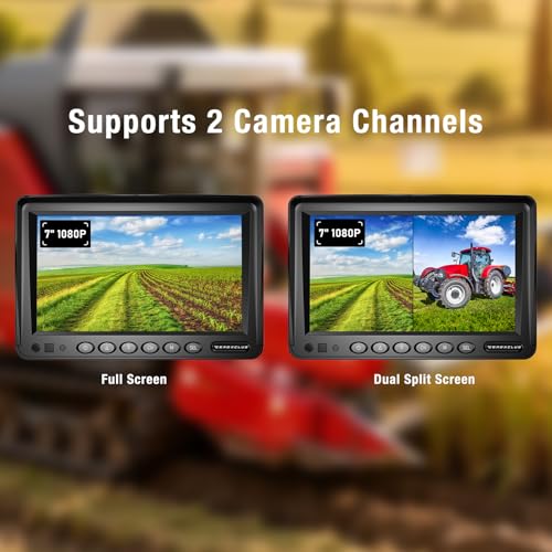 ZEROXCLUB 7" 1080P Wired Rear View Backup Camera System, Dual Split Screen IP69K Waterproof Reverse Camera, Vibration-Proof 10G for Tractor, Truck, Trailer, Combine, Heavy Equipment, BH701 - size: 7"-1 Cam