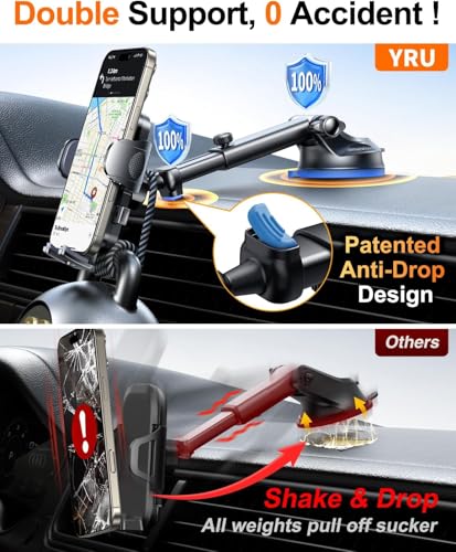 YRU True Military-Grade 360°Rotation Suction 2026 Ultimate Car Phone Holder - color: Dark Black