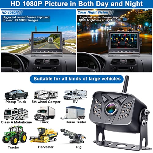 HD 1080P 7 inch RV Wireless Backup Camera: 15-Min Easy to Install - size: 7'' + RV Camera for RV