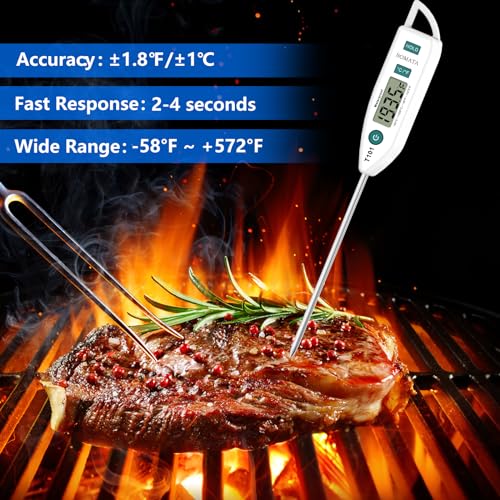 BOMATA Waterproof IPX7 Thermometer for Water, Liquid, Candle and Cooking. Instant Read Food Thermometer with Long Probe for Cooking, Meat, BBQ! T101 White - color: White