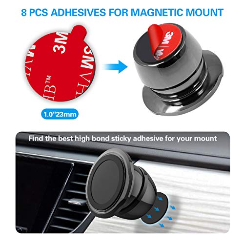 pop-tech Sticky Adhesive Replacement for Magnetic Car Mount, 8PCS Circular Heat Resistant Double Sided Strong Sticker Pads for Magnet Cell Phone Stand & Finger Ring Holder & Socket Grip Base