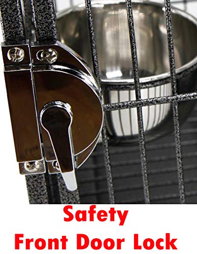Portable Heavy Duty Travel Bird Parrot Carrier Cage Feeding Bowl Play Stand with Handle - color: Black, size: 18" x 14" x 22"H