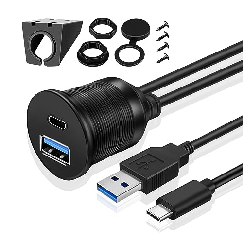 TNP Dual USB 3.0 Flush Panel Mount Extension Cable for Car Dash, 6 ft - size: 2 Ports USB-A + C (6 Feet)