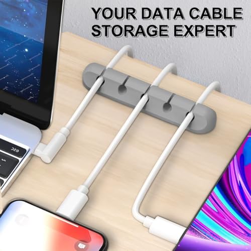 4-Packs Cable Holder Clips, Cable Management Cord Organizer Clips Self Adhesive for Desktop USB Charging Cable Nightstand Power Cord Mouse Cable Wire PC Home,Office,Car,Desk,Nightstand(3*2, 5*2 Grey)