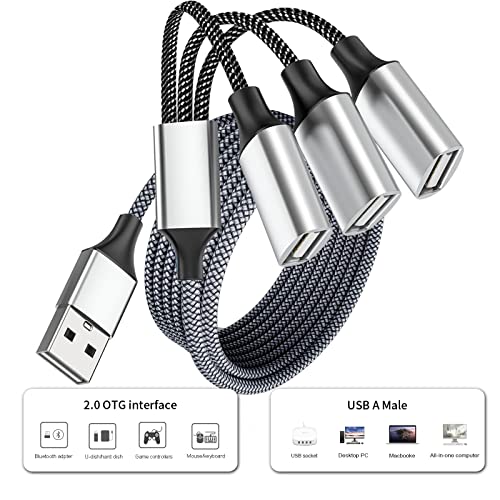 Fidioto 6.6Ft USB Cable - 1 Male to 3 Female Adapter Compatible with Webcam, Camera, Phone, USB Hub, Mouse, Keyboard, Printer, Hard Drive, Headset, Xbox - style: 1 in 3 out-6.6ft