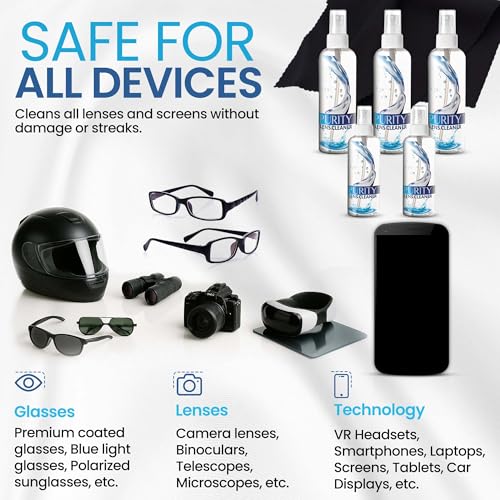 Purity Eyeglass Cleaner Mega Pack - 2x2oz & 3x8oz Lens Spray Bottles - style: 10 Piece Set - 3 (8oz + 2 (2oz Lens Spray)) + 5 (Microfiber Cloth)