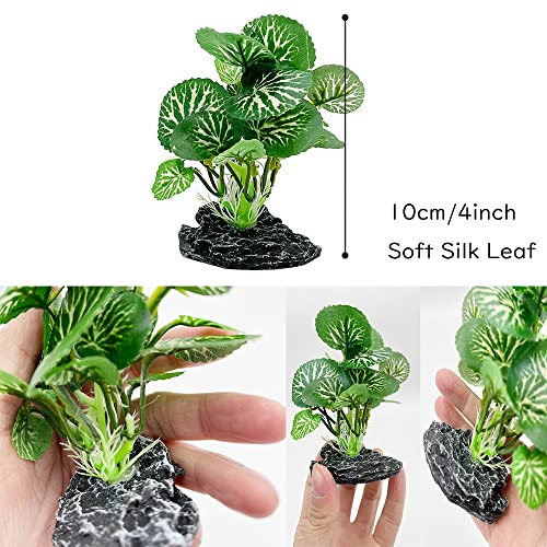 Aquarium Plants Betta Fish Tank Decorations 4inch/2pcs Soft Silk Artificial Plant Goldfish Waterscape Fish Hides Snake Tank/Reptiles Plants (B-3pcs Set)