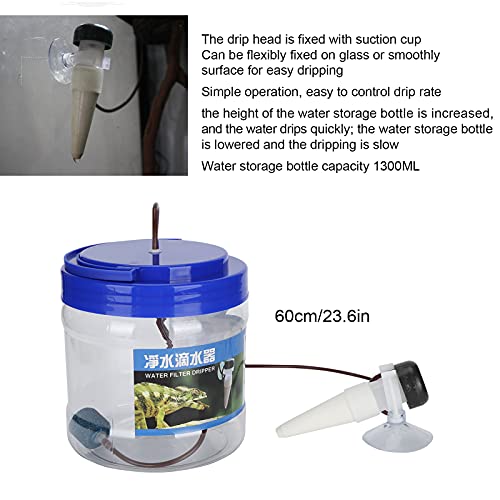 Reptile Water Dripper Kit, Reptile Drinking Feeder with Filtering Effect Easy Controlling Drip Rate Suitable for Geckos Lizards 1300ML Water Storage Bottle