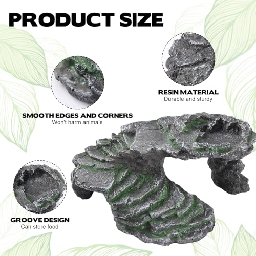 Reptile Hide Cave with Feeding Dish, Basking Platform & Climbing Ledge for Lizards, Natural Rock Style Habitat for Gecko Bearded Dragon Terrarium Decor