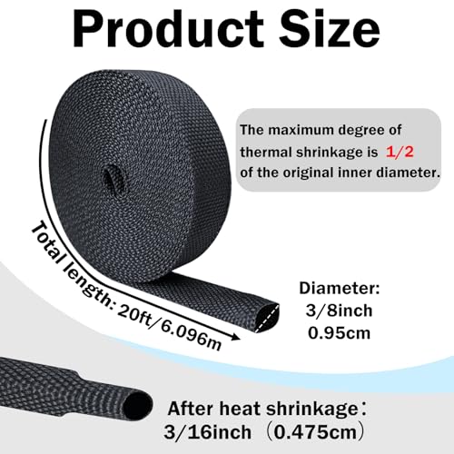 Heat Shrink Wire Loom, 20FT-3/8 Inch 2:1 Nylon Fabric Tubing - size: 3/8''×20ft
