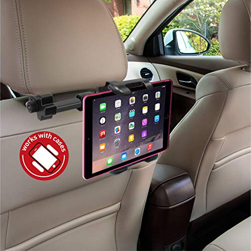 Macally Tablet Holder for Car Headrest - Adjustable iPad Headrest Mount for Car - Super Secure Car iPad Holder Backseat Kids - Fits All 4.7-12.9" Back Seat Devices (iPad Pro/Air/Mini, Nintendo Switch) - color: Black