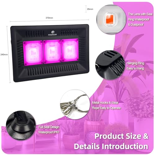 CANAGROW Waterproof Plant Light, Outdoor Grow Light, Full Spectrum COB LED Grow Light with No Noise, Refugium Light for Saltwater Aquarium, Heating Lamps for Plants Seeding Veg Blooming Fruiting - size: 3 Bulbs Pink - 300 W