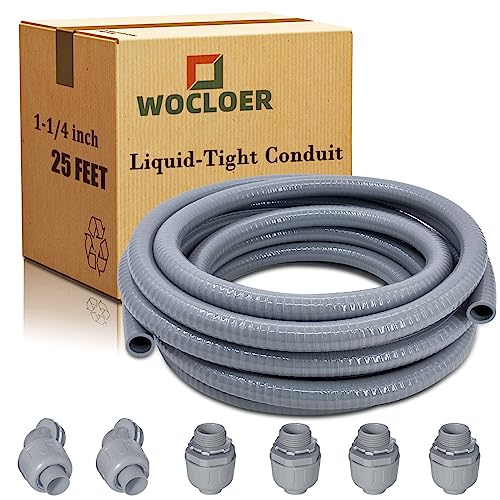 Liquid-Tight Conduit, 1-1/4 inch 25 Foot Flexible Non Metallic Electrical Conduit and Connector Kit,With 4 Straight and 2 Angle Fittings - size: 1-1/4inch 25FT