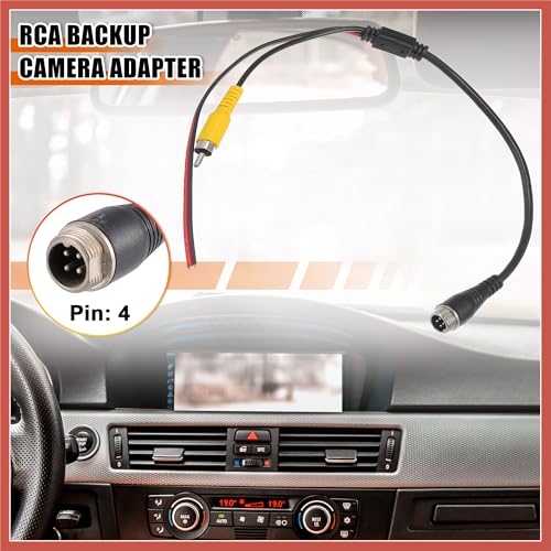 ACROPIX 2pcs Car Camera Adapter 4 Pin to RCA Adapter M12 4-Pin Male to RCA AV Male with Trigger Wire Connector Wire Monitor Video Cable Car Parts