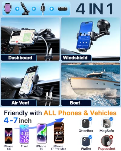 YRU True Military-Grade 360°Rotation Suction 2026 Ultimate Car Phone Holder - color: Purple