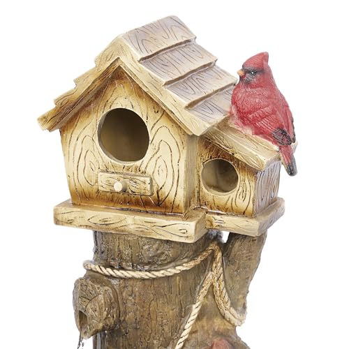 Alpine Corporation ZEN552 Outdoor Multitiered Birdhouse with Cardinal and Squirrels Water Floor Fountain for Patios, Gardens, and Yard Decor, 24" H, Brown - style: Tree and Cardinal Birdhouse
