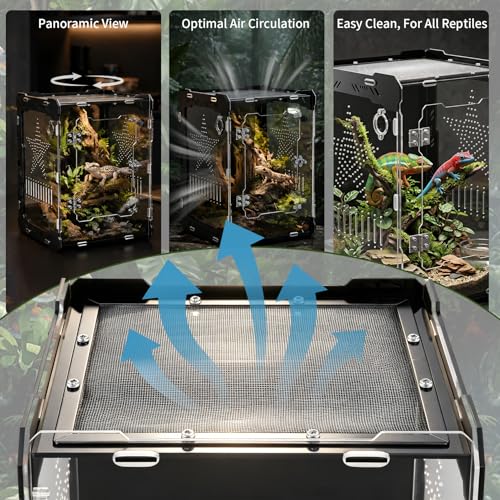 10"x10"x14" Acrylic Reptile Enclosure for Crested Gecko, 6 Gallon Escape-Proof Easy Assembly Large Floor Space, Front Opening Lizard Habitat for Leopard Gecko, Snake, Frog, Small Invertebrates